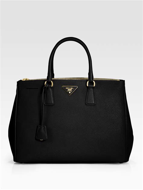 prada lux double zip tote black with white piping